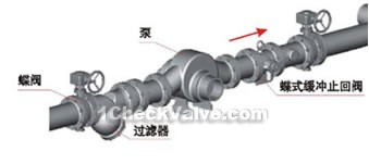 Butterfly buffering check valve typical installation diagram