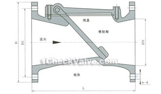 Flange swing rubber disc check valve constructral diagram