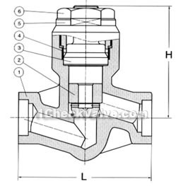 Pressure self-sealing lift check valve constructral diagram